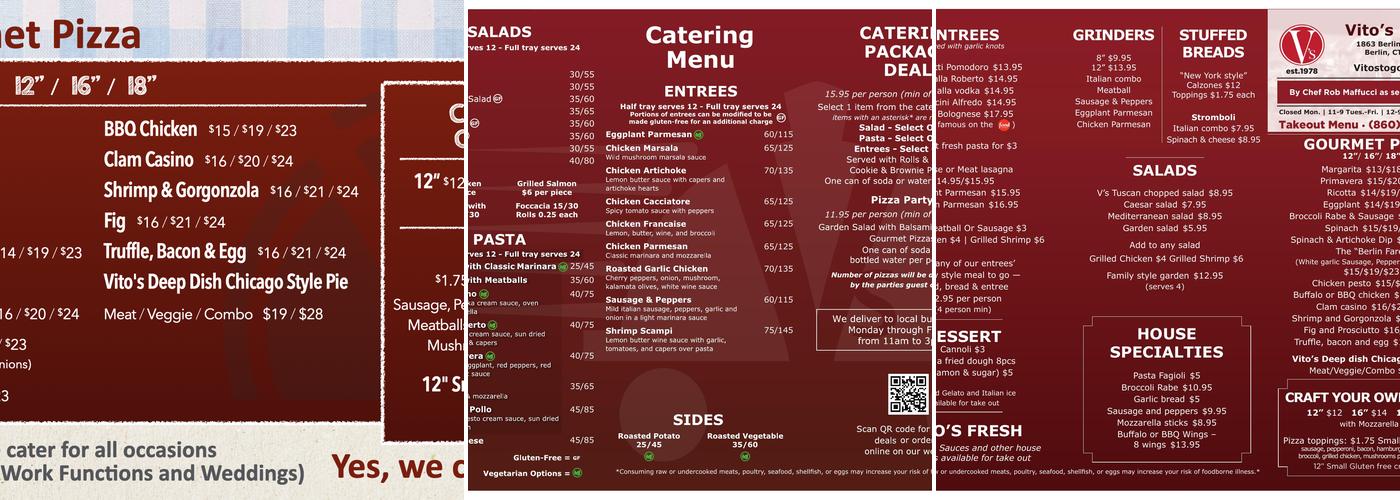 Vito's Pizza Menu