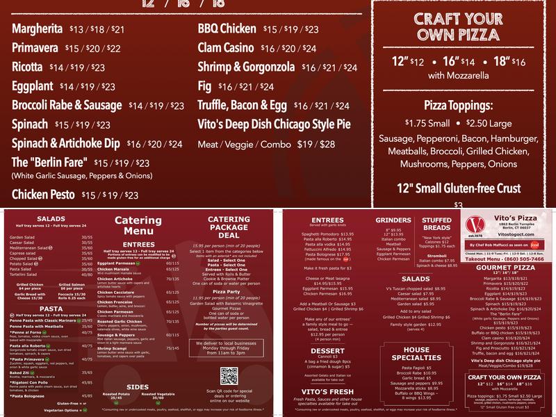 Vito's Pizza Menu