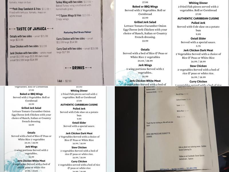 7 Spices Caribbean Soul Menu