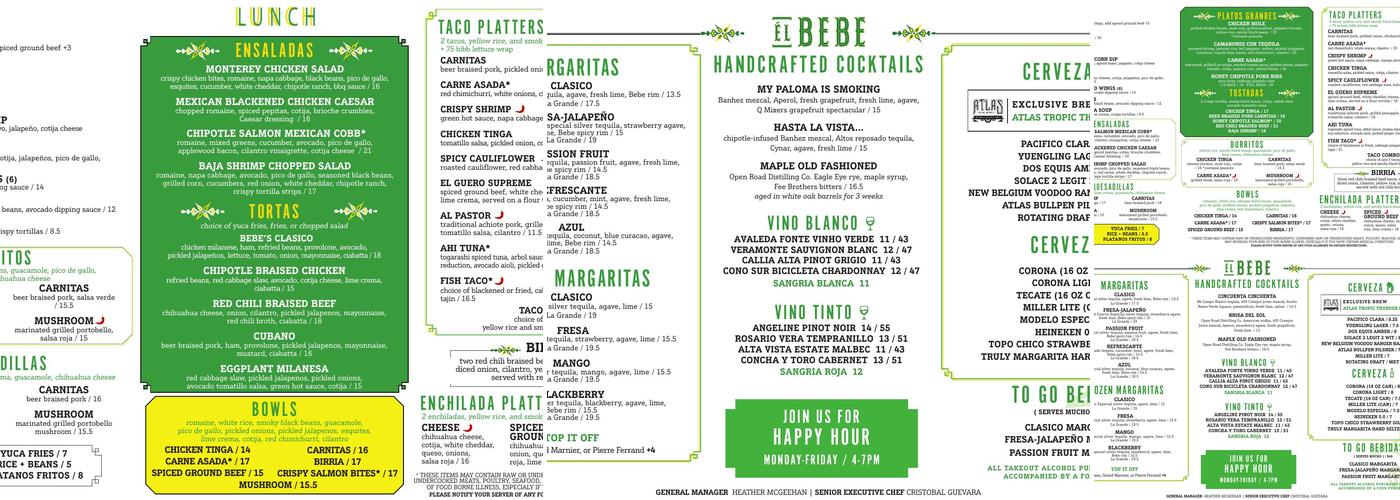 El Bebe Menu