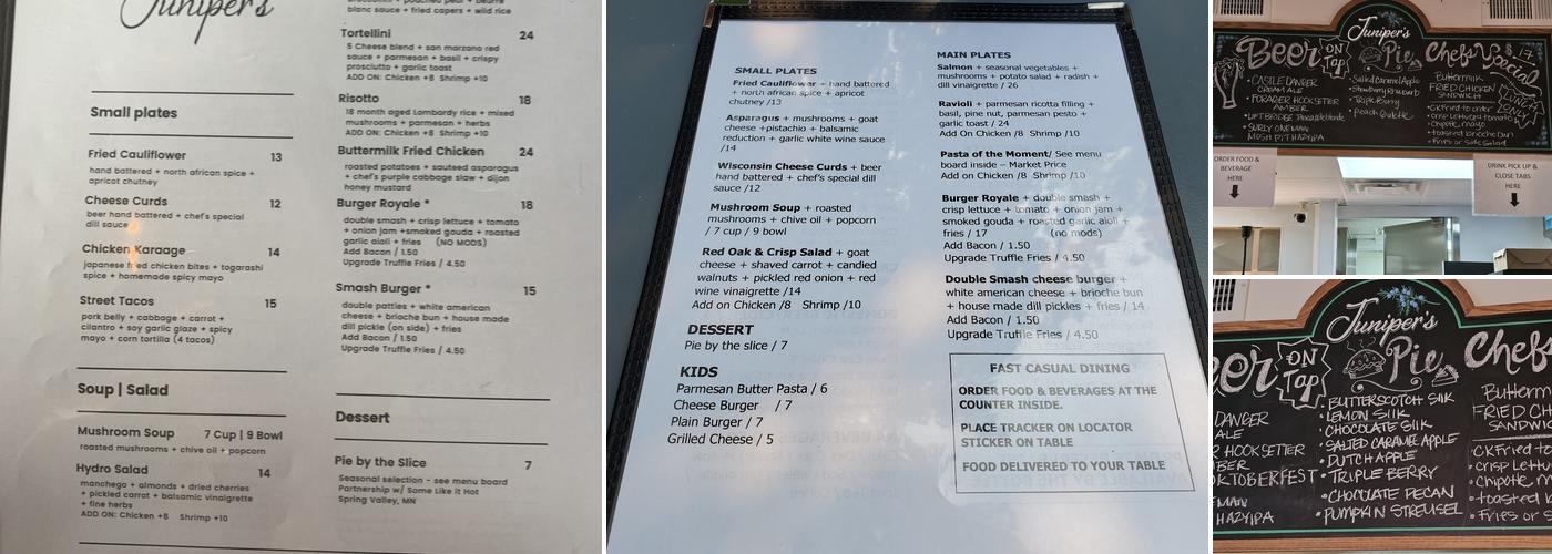 Juniper's Restaurant Menu