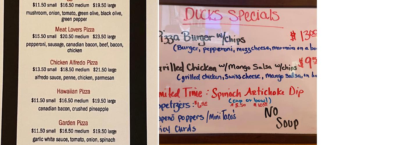 Ducks Pizza Company Menu