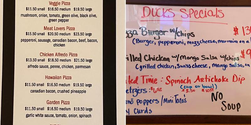Ducks Pizza Company Menu
