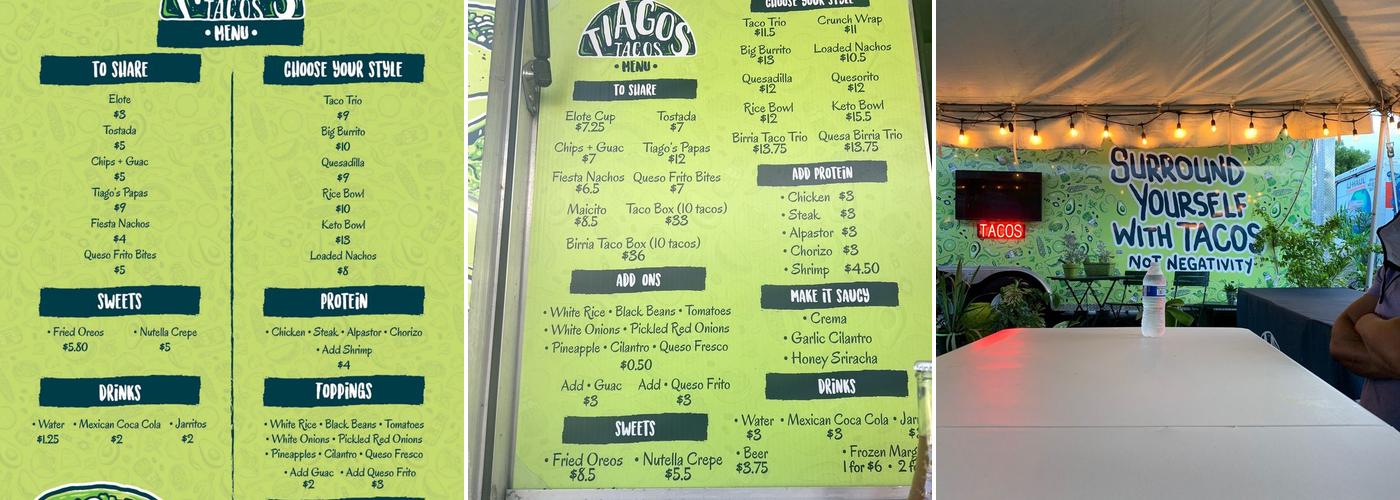 Tiagos tacos Menu