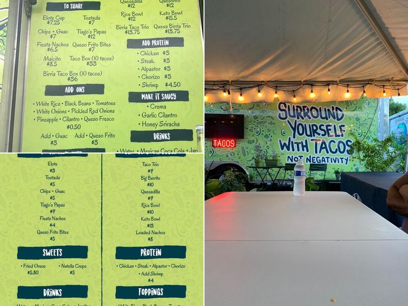 Tiagos tacos Menu