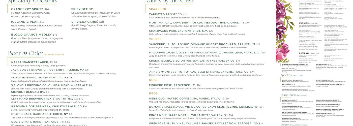 Valley Rock Lodge Menu