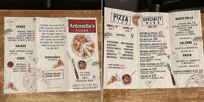 Antonella's Pizzeria Menu