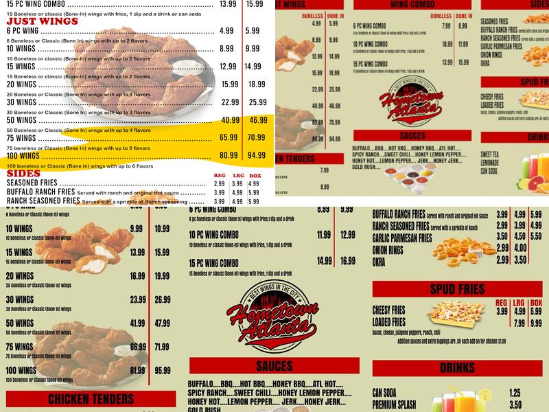 Hometown Atlanta Wings Menu