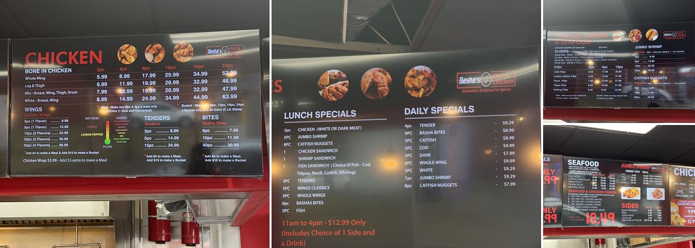 Basha’s Fish & Chicken Menu