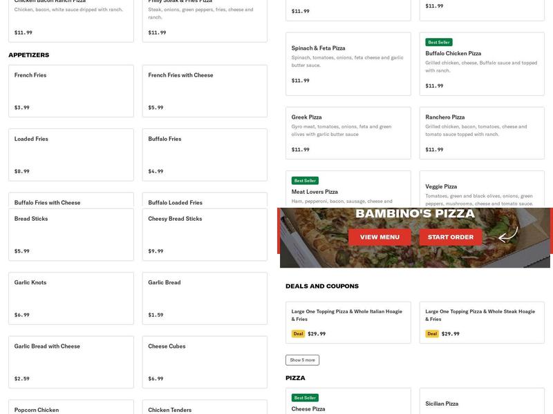 Bambino's Pizzeria Menu