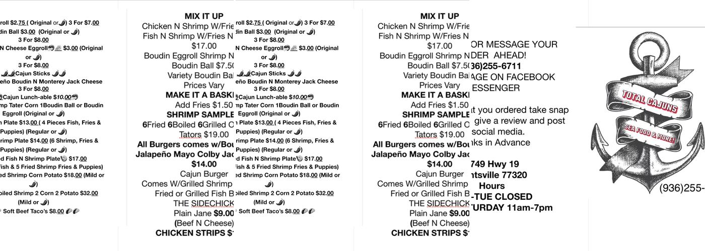 Total Cajun's Menu