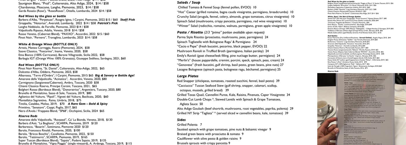 Bombetta Menu