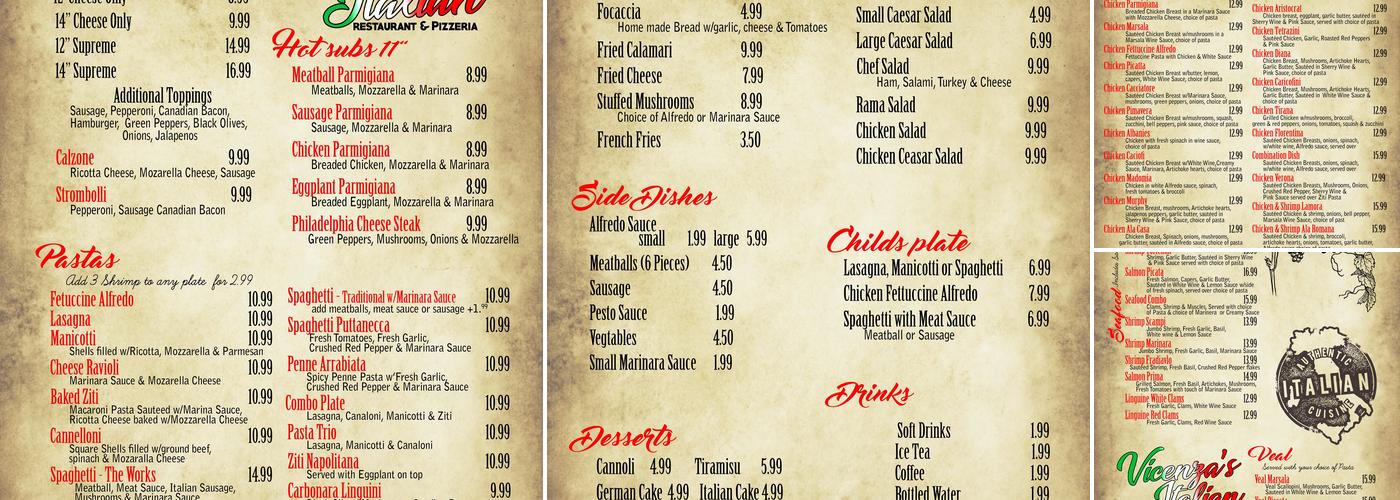 Vicenza's Italian (schulenburg) Menu