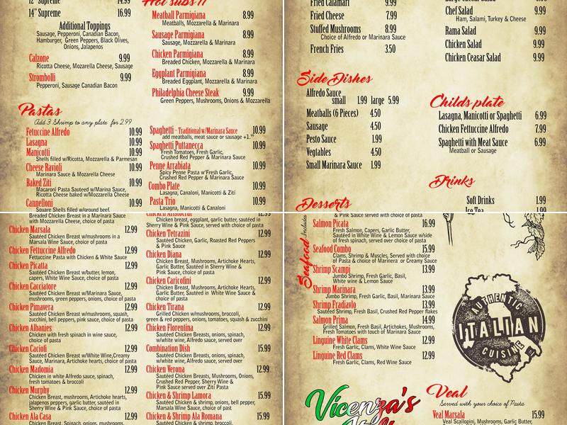 Vicenza's Italian (schulenburg) Menu