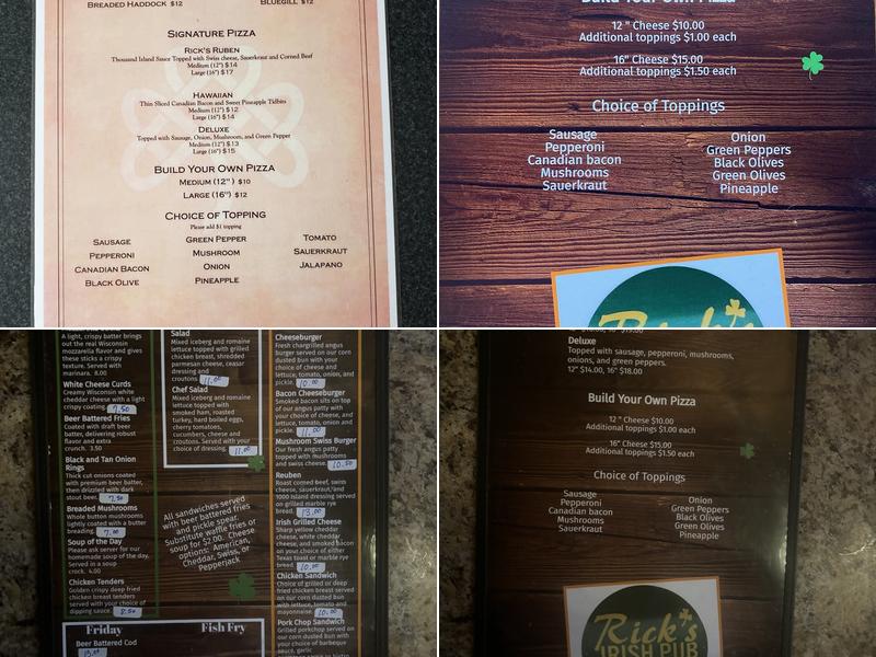 Rick’s Irish Pub Menu
