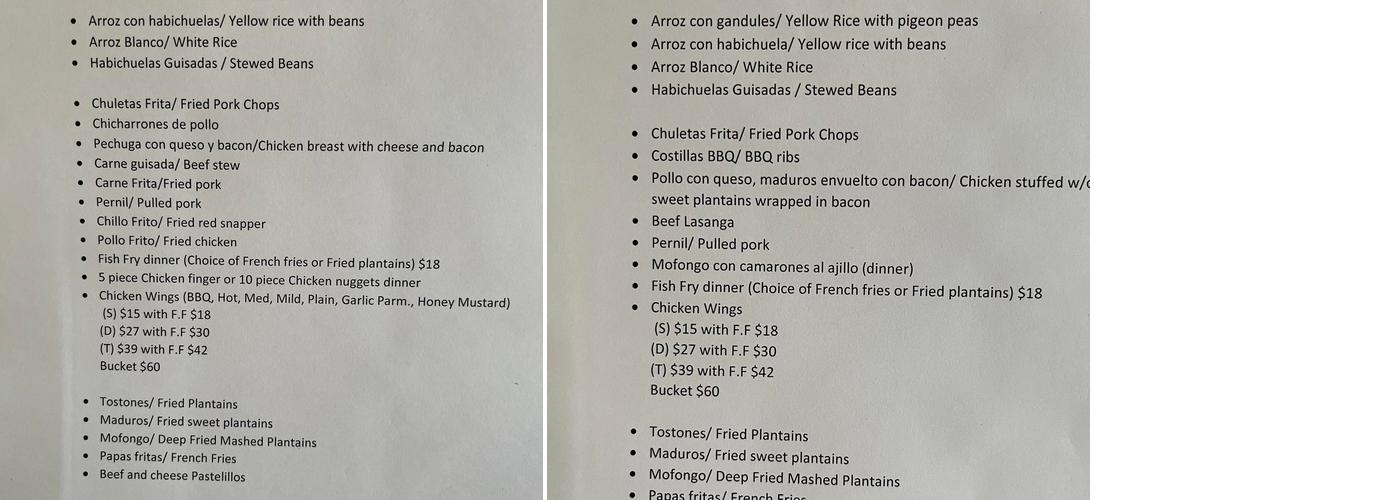 Mely's Take Out Menu