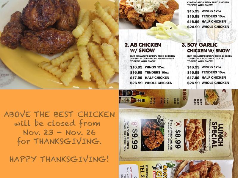 Above the Best Chicken Menu