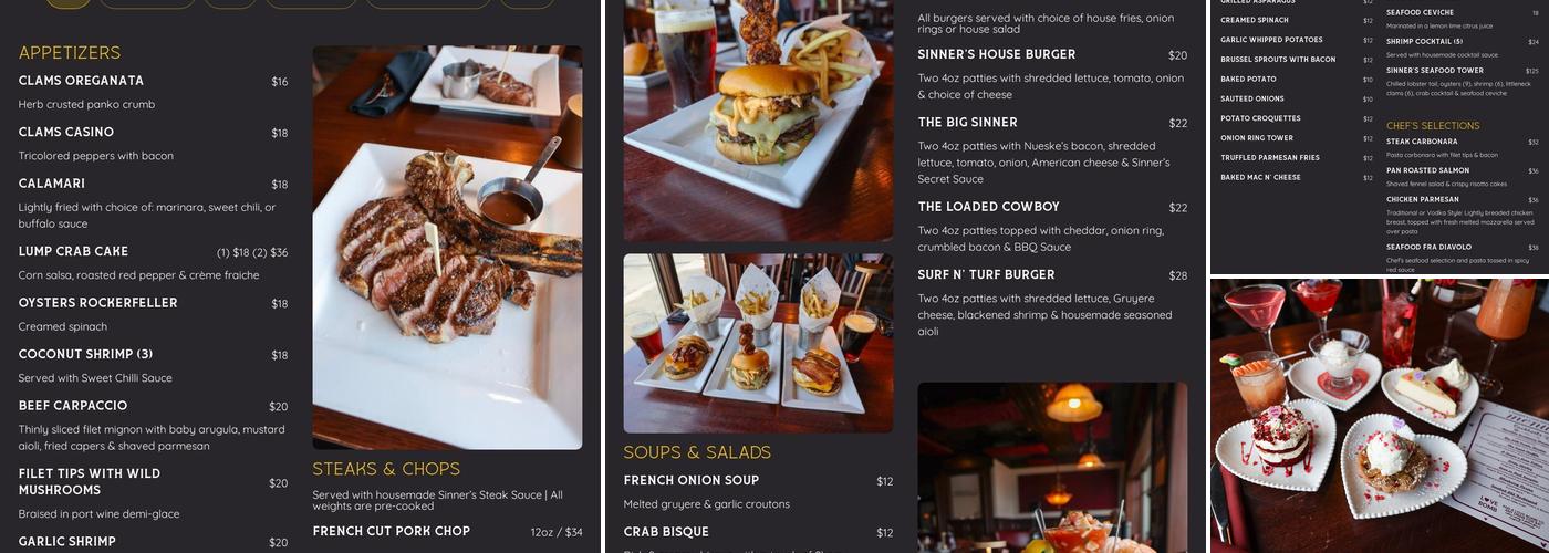 Sinner’s Steakhouse Menu