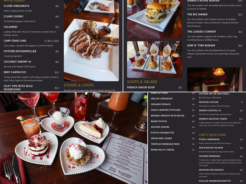 Sinner’s Steakhouse Menu