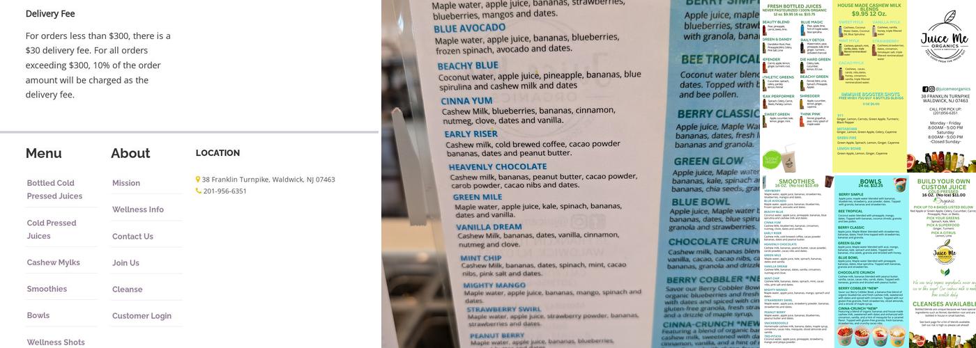 Juice Me Organics Menu