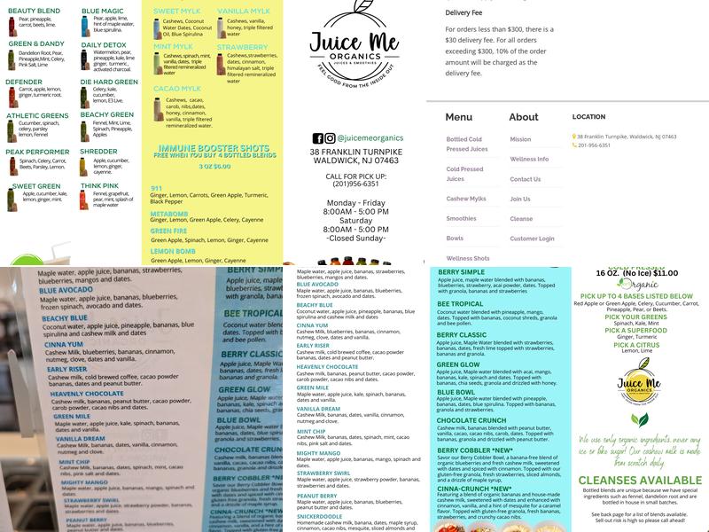 Juice Me Organics Menu