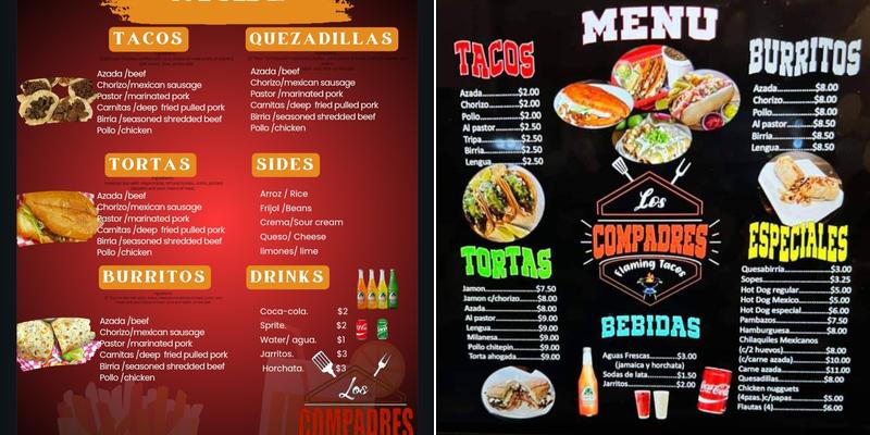 Los Compadres Flaming Tacos Menu