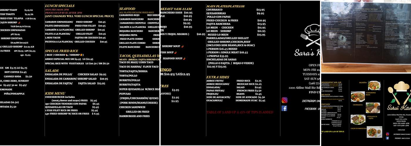 Sara's Kitchen Menu