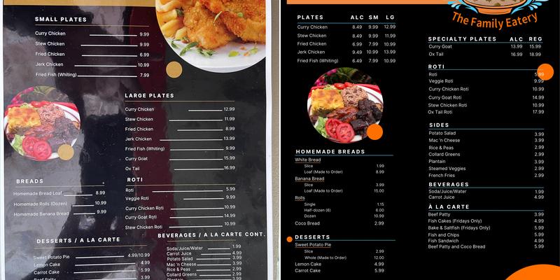 The Family Eatery Menu