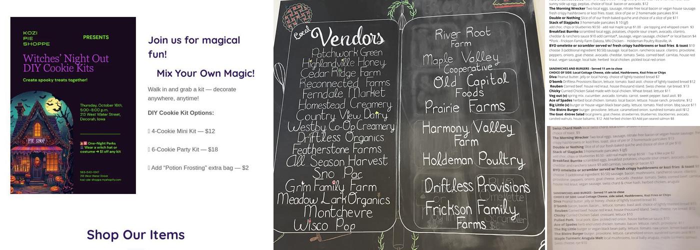 Kozi Pie Shoppe Menu