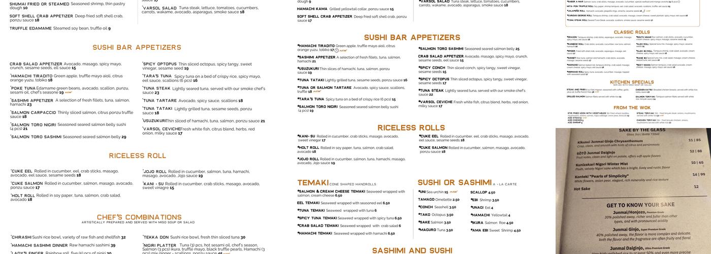 VARSOL SUSHI BAR Menu