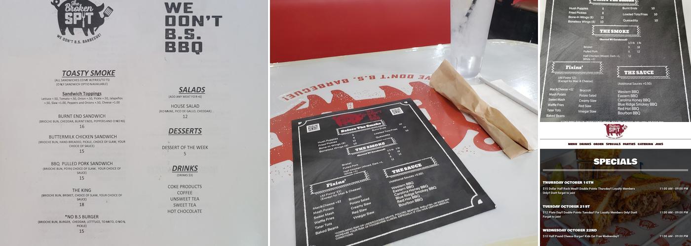 The Broken Spit Menu