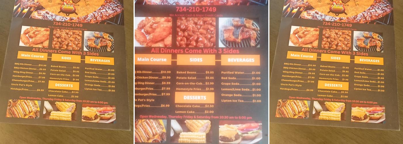 Uncle Pat's Grill Menu