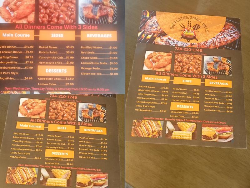 Uncle Pat's Grill Menu