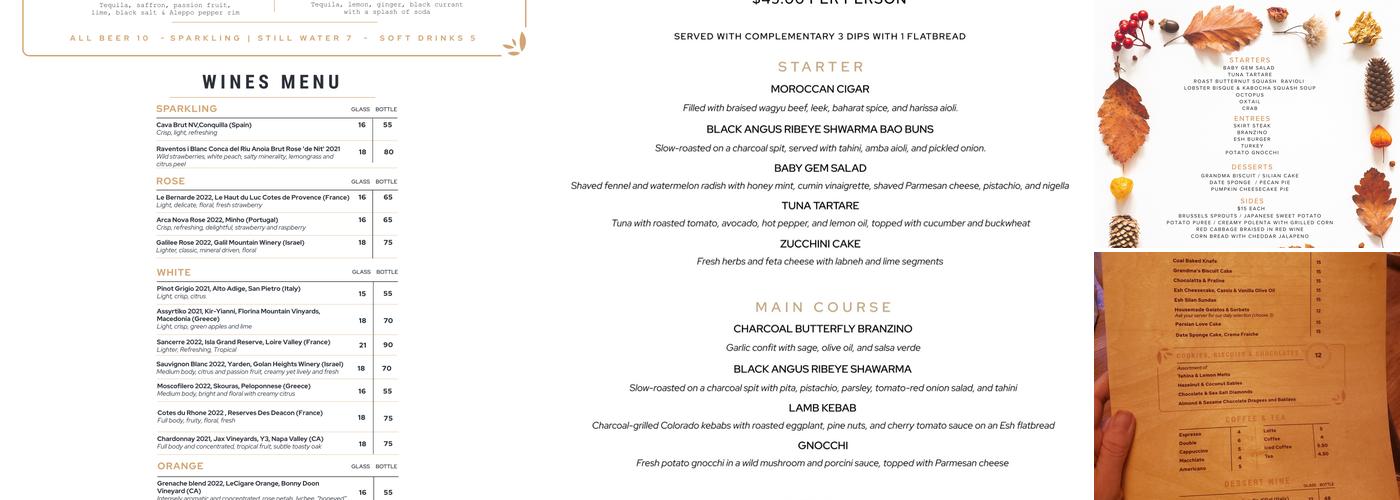 Esh Modern Mediterranean Menu