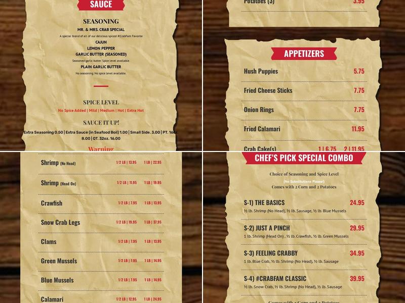 Mr. and Mrs. Crab - Grand Rapids Menu