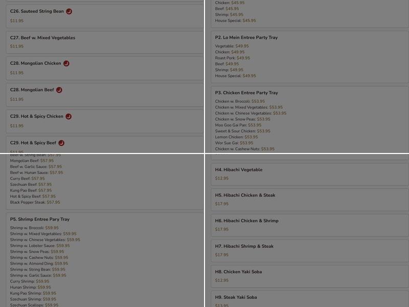 Oriental Express Menu