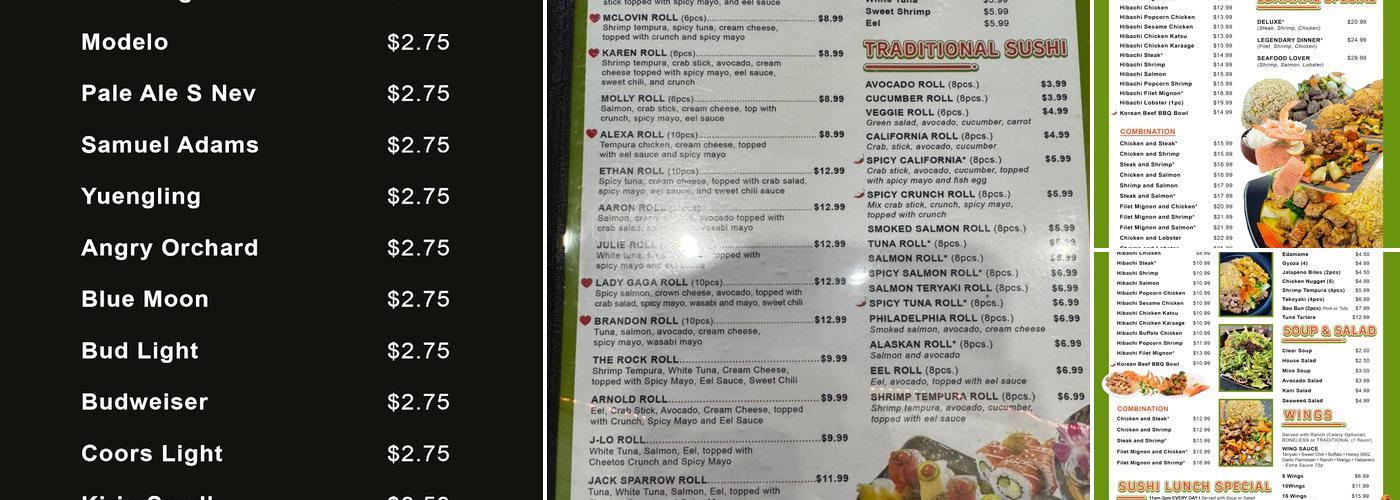 Edamame Hibachi, Wings and Sushi Menu