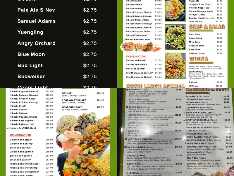 Edamame Hibachi, Wings and Sushi Menu