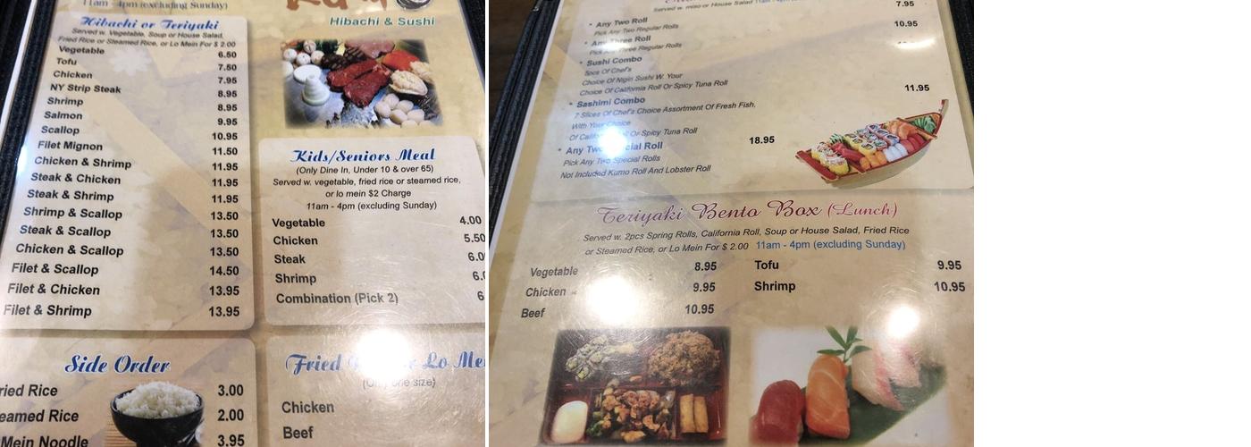 Kumo Hibachi Menu