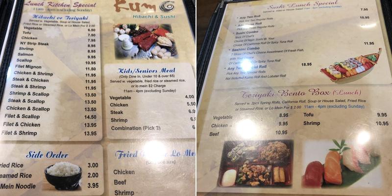 Kumo Hibachi Menu