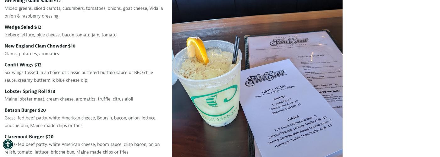 Batson River Fish Camp Menu