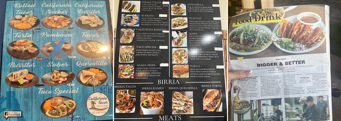 California Tacos Menu