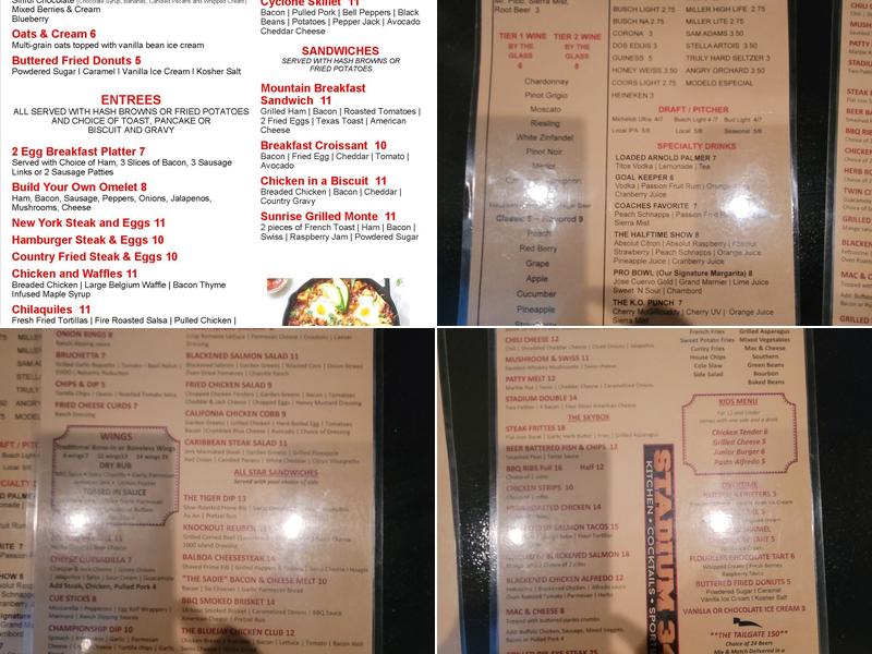 Stadium 34 Menu