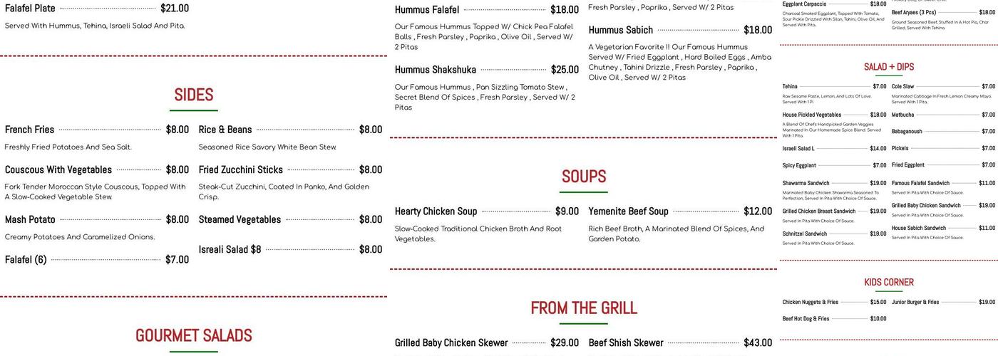 Hamisada Menu