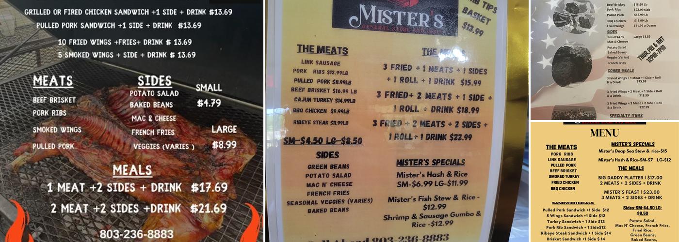 Mister's General Store and Grill Menu