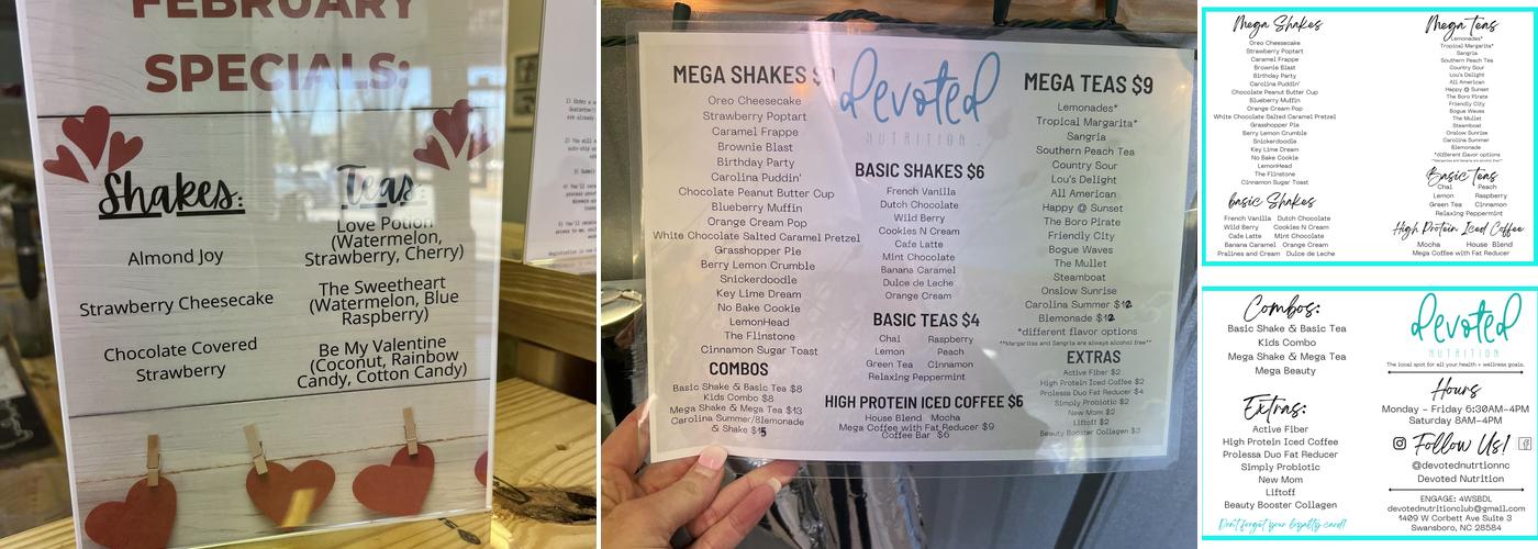 Devoted Nutrition Menu