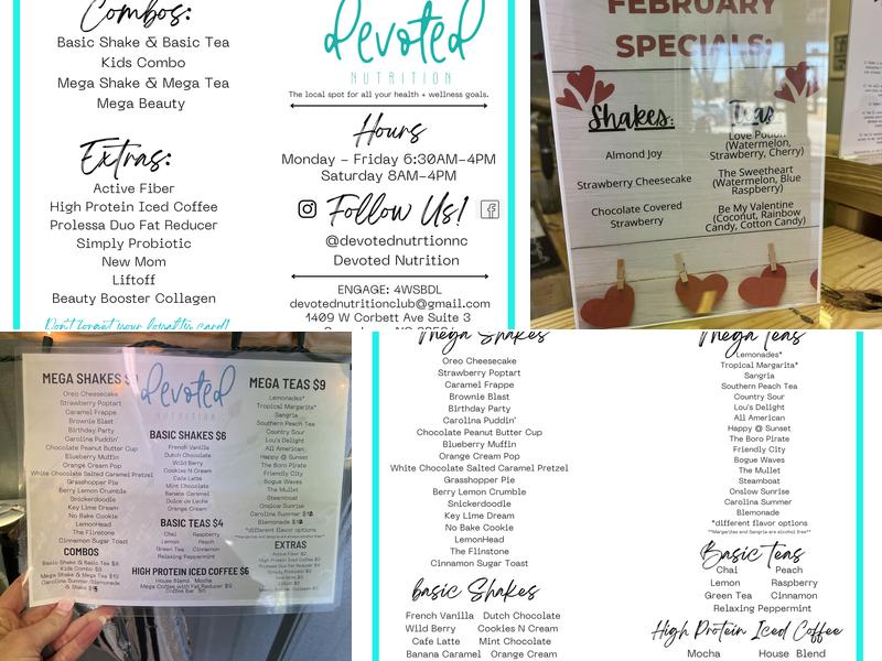 Devoted Nutrition Menu