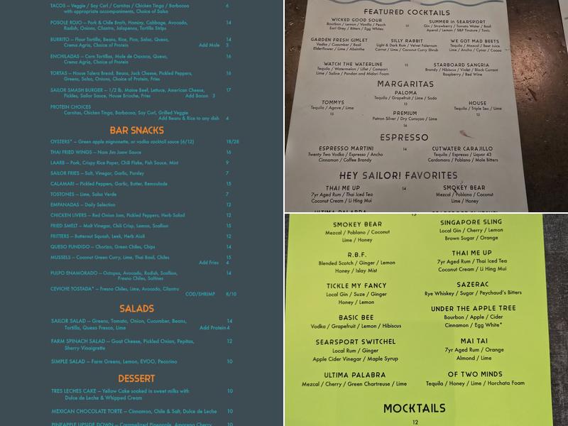 Hey Sailor! Menu