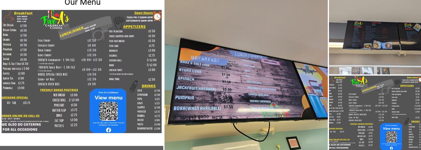 Five A's Caribbean Cuisine Menu