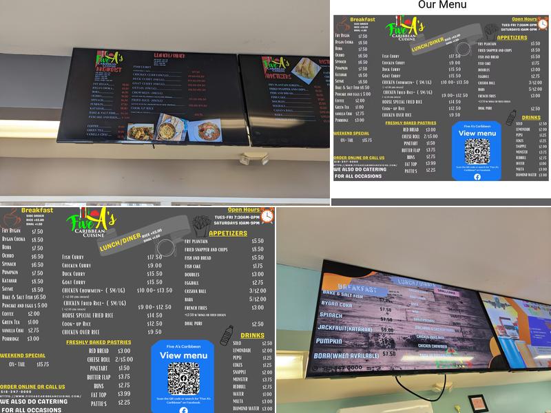 Five A's Caribbean Cuisine Menu